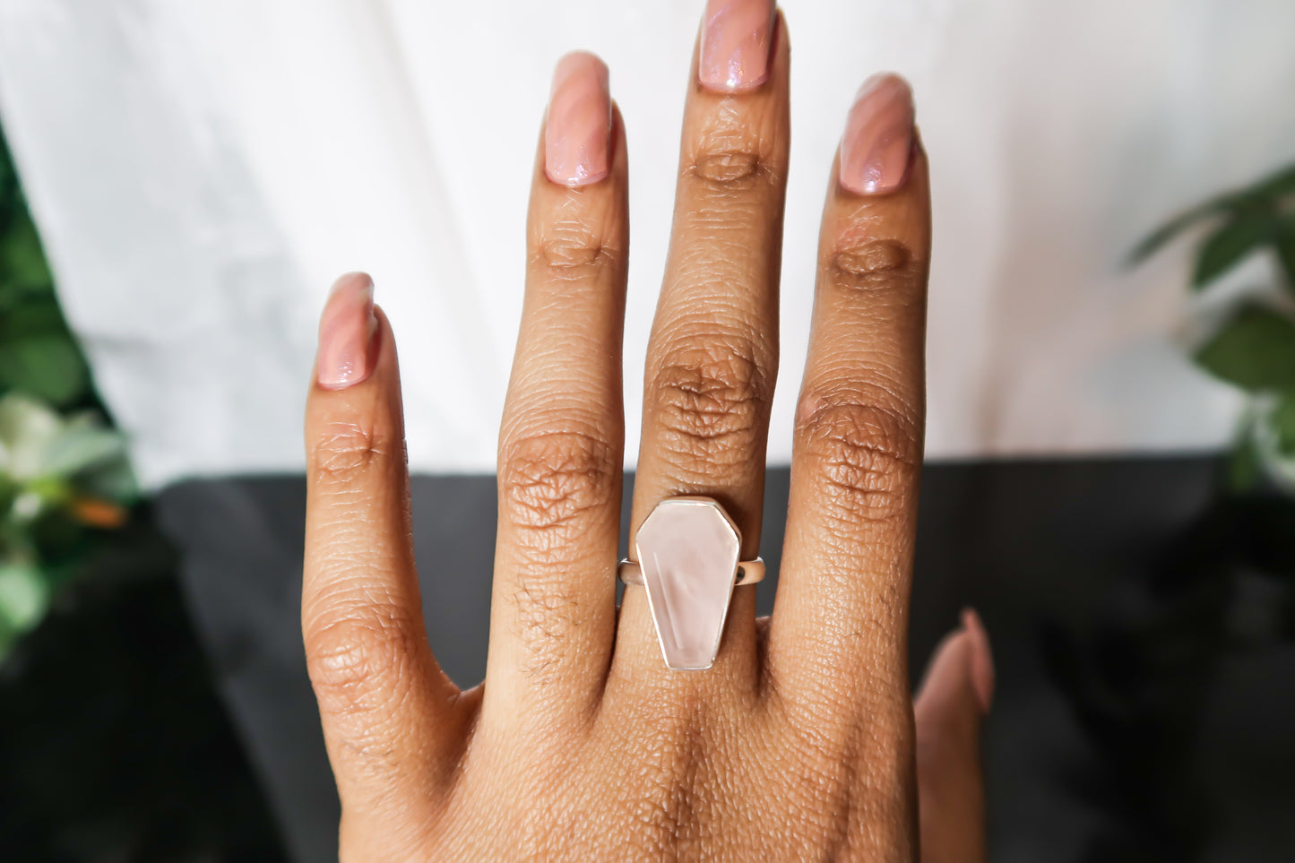 Natural Rose Quartz Coffin Ring