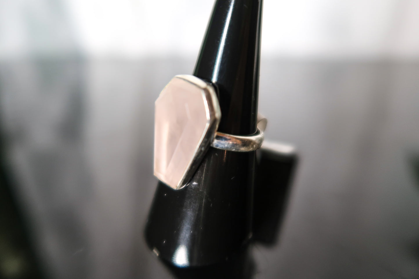 Natural Rose Quartz Coffin Ring