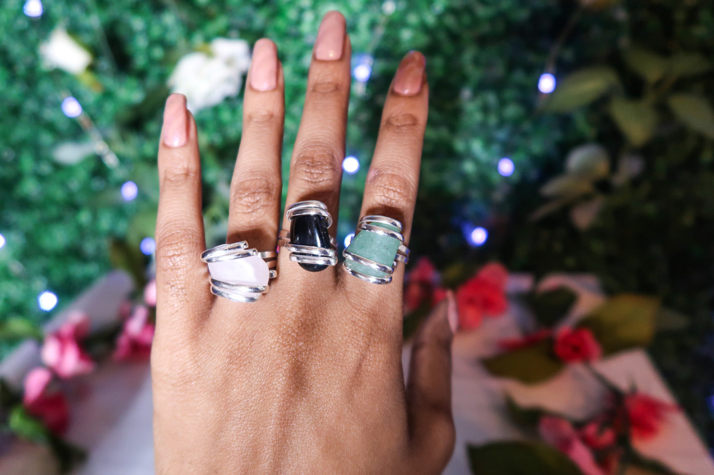 Crystal Rings with Unique Silver Band Design