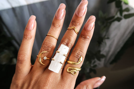 Raw Selenite Gold Crystal Ring