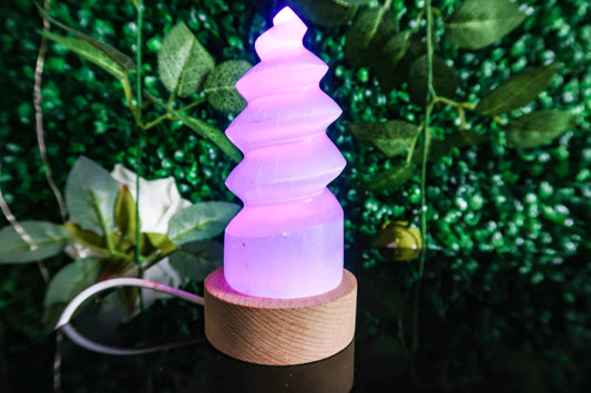 Selenite Spiral Tower Lamp