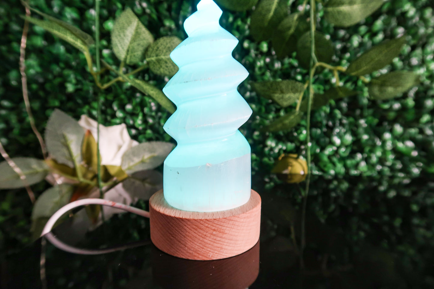 Selenite Spiral Tower Lamp