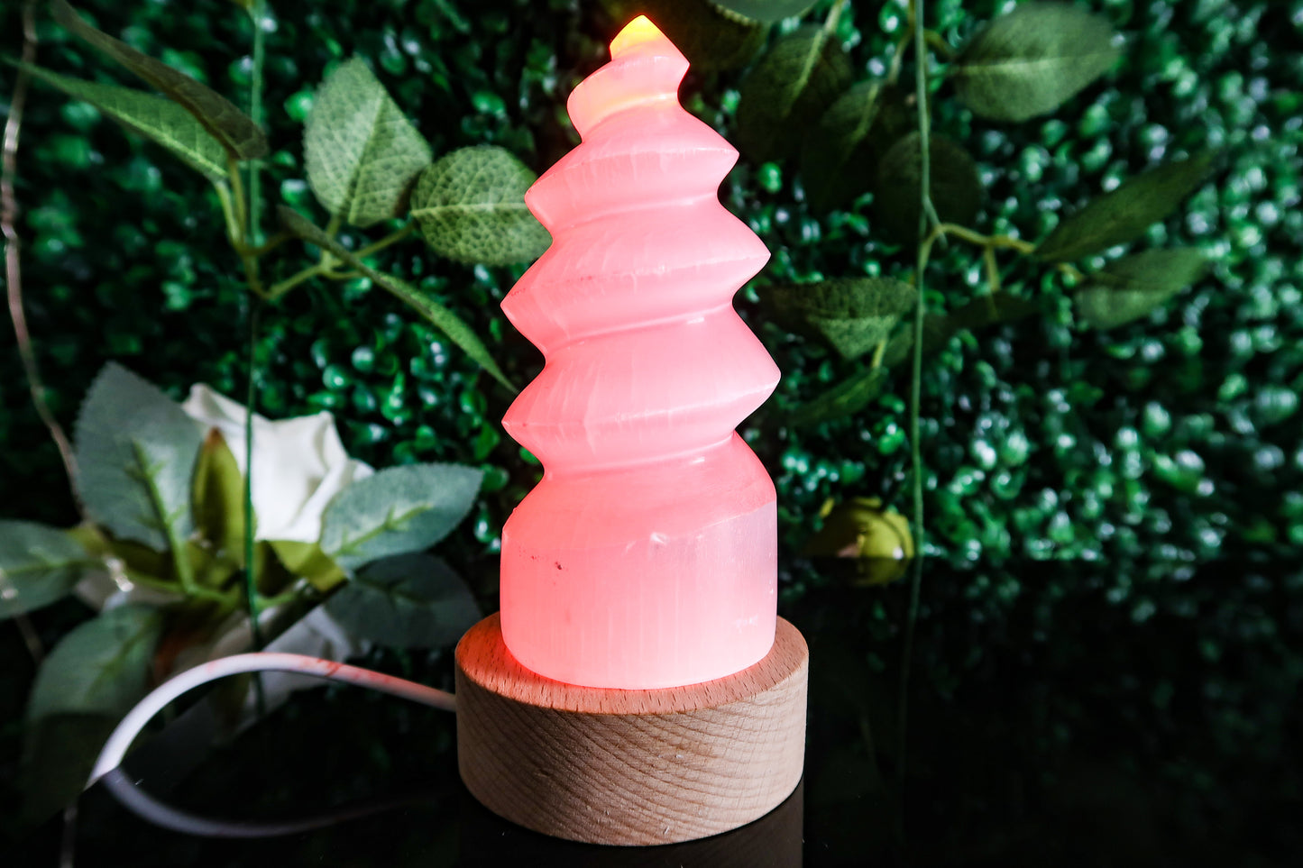 Selenite Spiral Tower Lamp