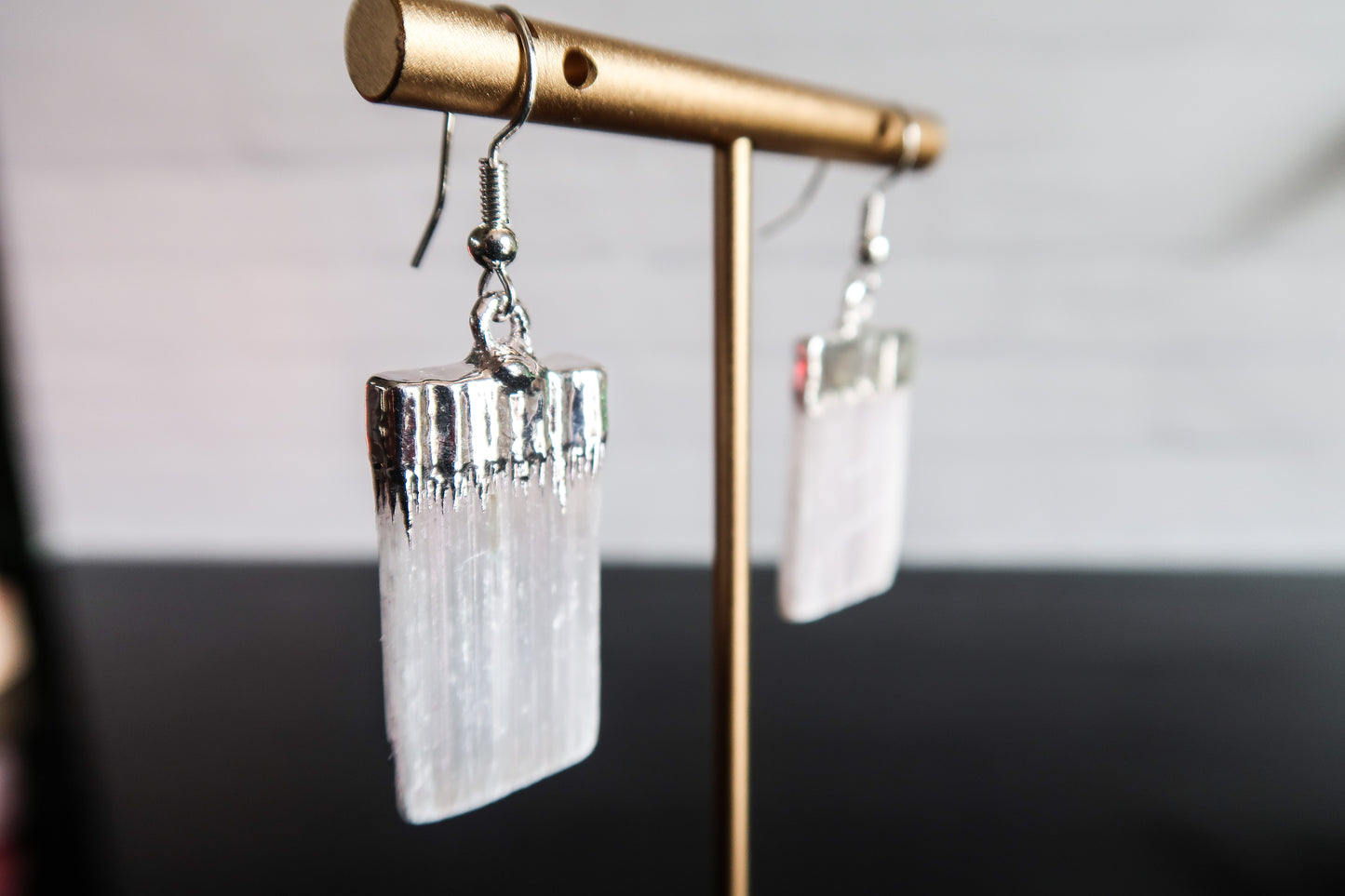 Selenite Crystal Earrings, Silver