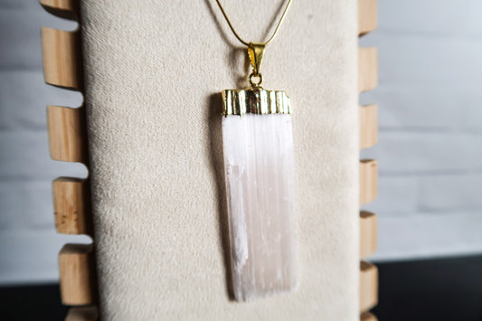 Selenite Crystal Pendant, Gold