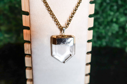 Clear Quartz Pentagon Shield Necklace