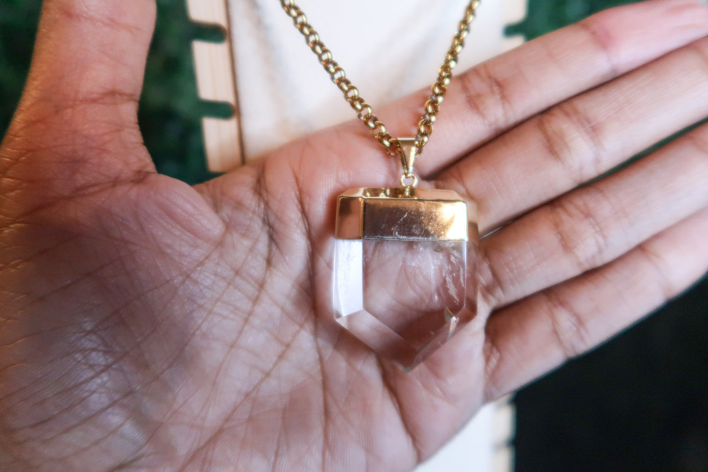 Clear Quartz Pentagon Shield Necklace